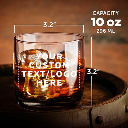 DISCOUNT PROMOS Custom Whiskey Glasses 10 oz Set of 10/50/100, Personalized Bulk Pack - Heavy Base Old Fashioned Glass, Perfect for Scotch, Bourbon, Whiskey, Cocktail - Black Bottom Color