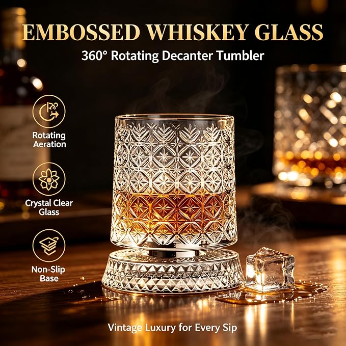 360° Rotating Whiskey Glasses Set of 2, Vintage Crystal Tumblers - Image 7