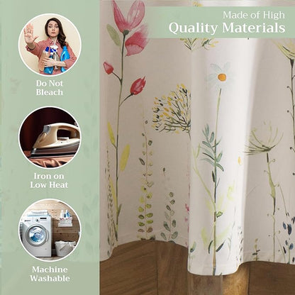 Maison d' Hermine Table Cloth Round Table 100% Cotton 69 Round Inches Tablecloth Reusable Decorative for Dining Room Farmhouse Home Valentines Day Decorations Spring Summer - Botanical Fresh