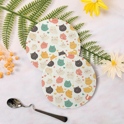 Art Illustration Cats Set of 4 Round Drink Coaster Thick Heat Resistant Mats - Image 3