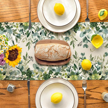 Artoid Mode Green Flowers Floral Eucalyptus Summer Table Runner, Seasonal - Image 3