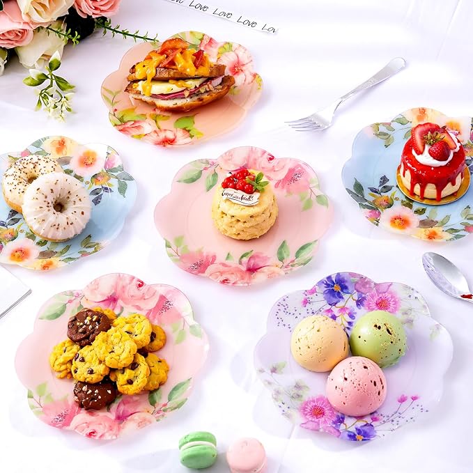 60Pcs Floral Plastic Plates - Image 8