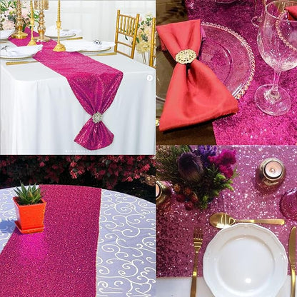 12 Packs Sequin Table Runner Hot Pink 12 X 108 Inch Glitter Dining Table Runner - Image 5
