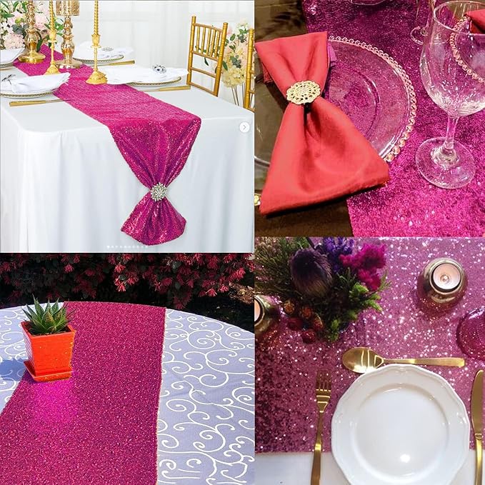 12 Packs 12 X 72 Inch Hot Pink Sequin Table Runner Glitter Dining Table Runner - Image 5
