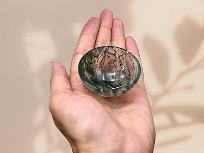 Moss Agate Crystal Bowl - 2 Inch Decorative Bowls for Room and Home Decor - Gemstone Healing Crystals for Elegant Display, Positive Energy Balance and Gift