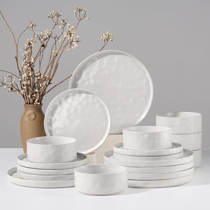 HaWare Dinnerware Sets, 18-Piece Plates and Bowls Set, Speckled White | by HaWare