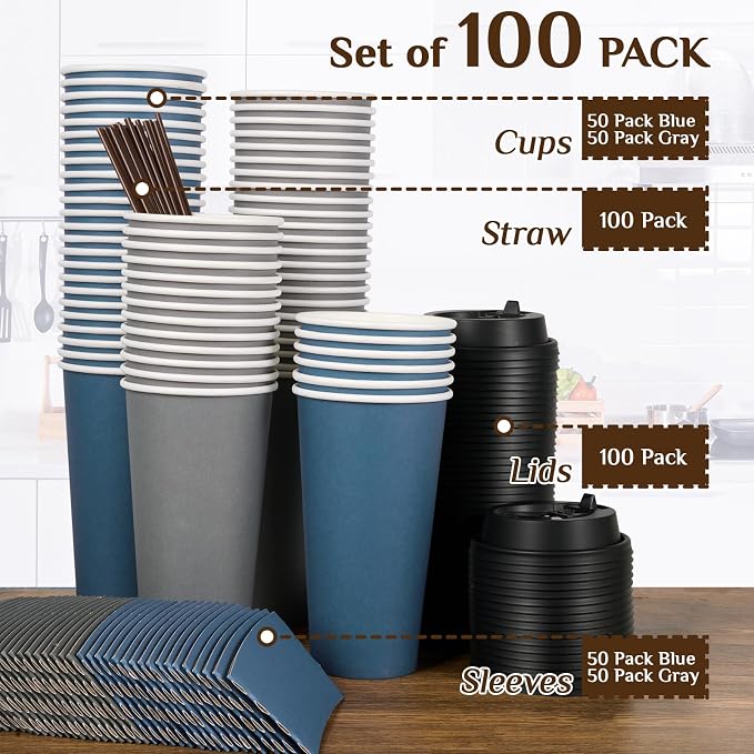LITOPAK 100 Pack 20 oz Disposable Coffee Cups - Image 7