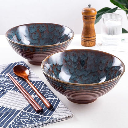 Ceramic Japanese Ramen Bowl Set, 2 Sets Asian Pho Udon Soup Noodle Bowls - Image 6