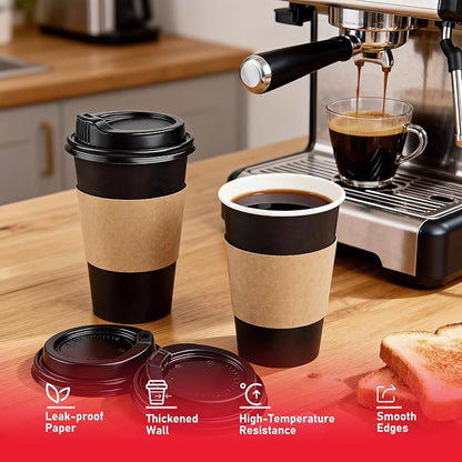 Coffee Cups with Lids 16 oz 100 Pack, Sleeves and Stirring Sticks, To Go Cups - Image 2