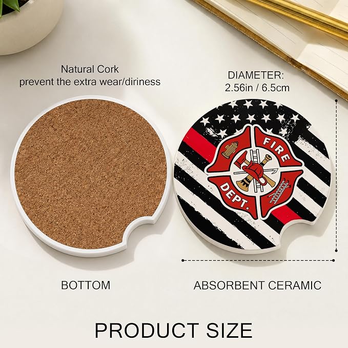 Firefighter Car Coasters Set of 2 – Firefighter's Prayer Ceramic Cup Holder - Image 4