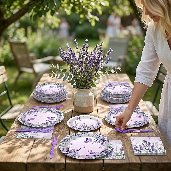 96Pcs Purple Party Supplies Lavender Paper Plates Napkins Summer Decoration | - Image 6