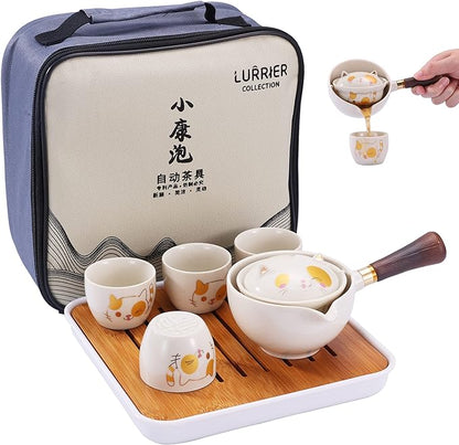 LURRIER Porcelain Chinese Gongfu Tea Set, Portable Teapot Set by LURRIERUS