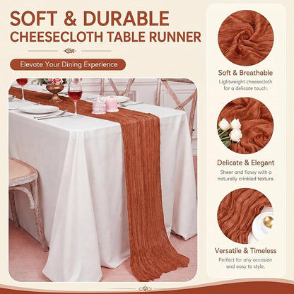 2 Pack Terracotta Cheesecloth Table Runner 17x108 Inch Boho Rustic Semi Sheer - Image 4