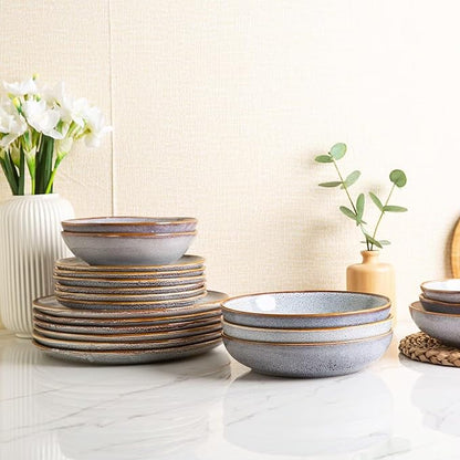 AmorArc Ceramic Dinner Plates Set of 6, 10.5 Inch Handmade Reactive Glaze Stoneware Plates, Large Rustic Shape Dinnerware Dish Set for Kitchen, Microwave & Dishwasher Safe, Scratch Resistant - Blue
