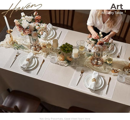 Leetaltree Luxury Crystal White Sequin Placemats Set of 4 - Waterproof Washable for Wedding, Anniversary, Daily Use - Sparkling Table Decor - Hand-Cut