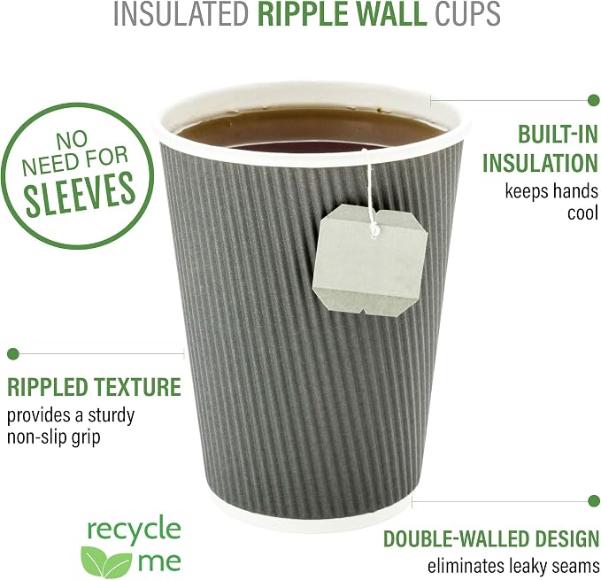 Restaurantware 8 Ounce Double Wall Disposable Coffee Cups, 500 Insulated Gray - Image 4