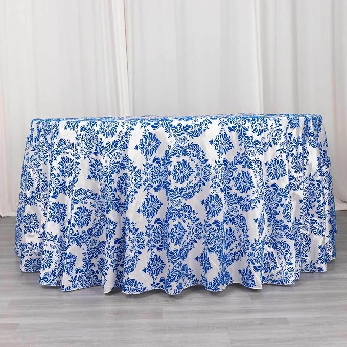 Efavormart 120" Royal Blue Velvet Flocking Damask Tafetta Round Tablecloth by efavormart