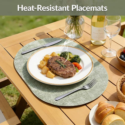 Placemats Set of 6, 11.8 x 17 Inch, Grass Green | Heat Resistant Oval Faux - Image 4
