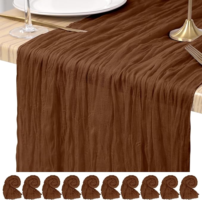 Pesonlook Cheesecloth Table Runner Brown, 10 Pack 17.7x108 inch, Long | Rustic by Pesonlook