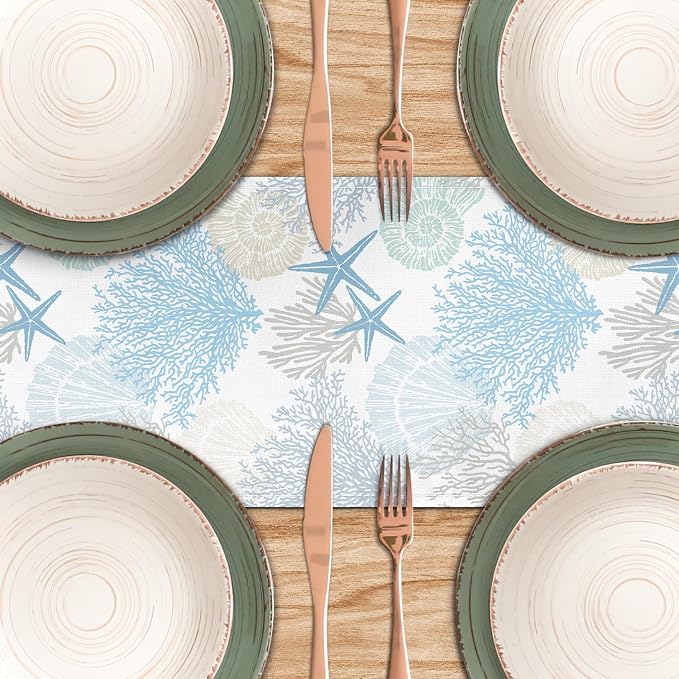 Coastal Table Runner 13x90 Inch Blue Summer Beach Nautical Table Runners Modern - Image 5