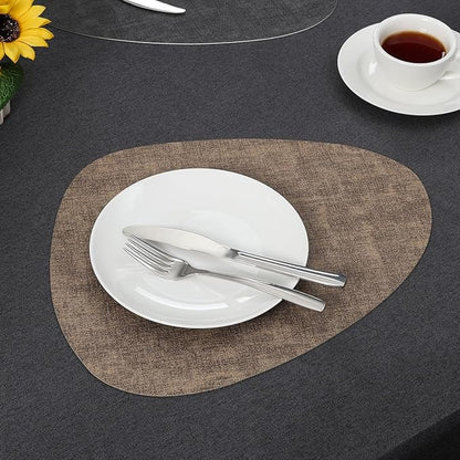 Placemats and Coasters, Washable Reversible Placemats Round Faux Leather Wipeable Place Mats Non Slip Heat Resistant Indoor Outdoor Table Mats (Set of 4, Gray Brown)