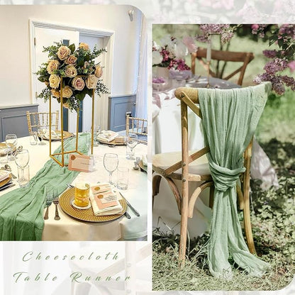 10FT Sage Green Cheesecloth Table Runner 35 x 120 Inches Long Runner - Image 5