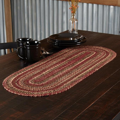 VHC Brands Cider Mill Primitive Jute Red Textured Striped Oval Kitchen Table by VHCBrands