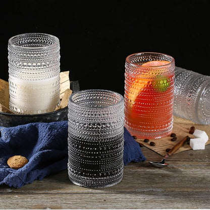 Consou Large Glasses Set of 6, 15 oz Hobnail Glassware Thick Glass Heavy Base