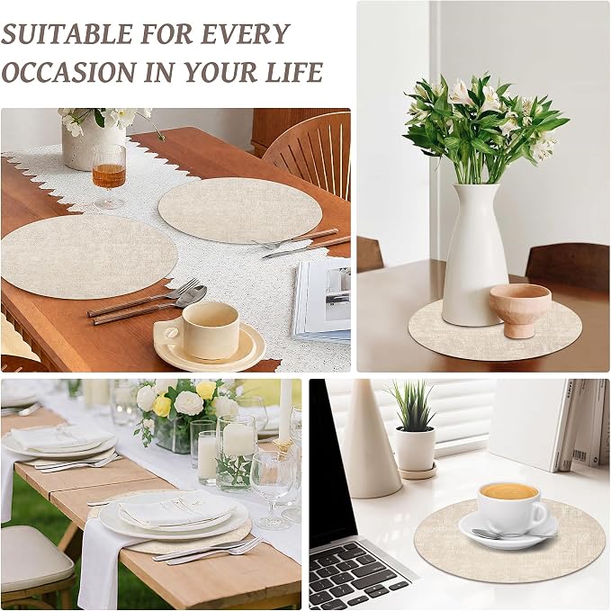 13" Round Placemats Set of 8, Reversible Faux Leather Heat Resistant Table Mats - Image 7