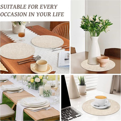 13" Round Placemats Set of 4, Reversible Faux Leather Heat Resistant Table Mats - Image 7
