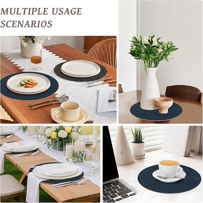 NCUE 13" Faux Leather Round Placemats Set of 4, Reversible Dual-Color | - Image 7