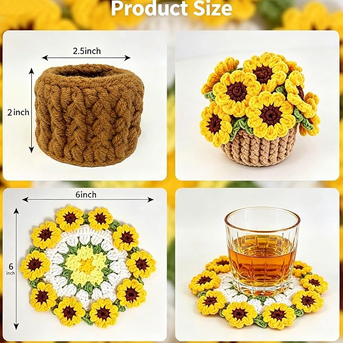 Crochet Coasters for Desk Decor Crochet Sunflower Gifts for Women | Crochet - Image 2