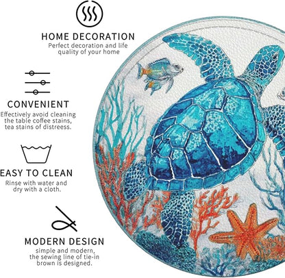 Sea Coasters Leather Round Drink Coasters 6 Pcs Set with Holderor for Cup Drink Coffee Table Bar Home Decor