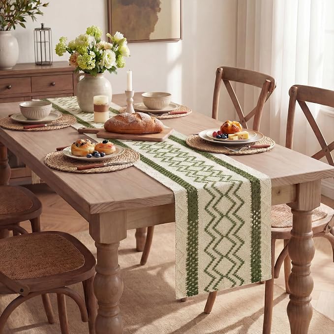 Artoid Mode Army Green Stripe Diamond Woven Table Runner 12x72 Inch | Holiday - Image 5
