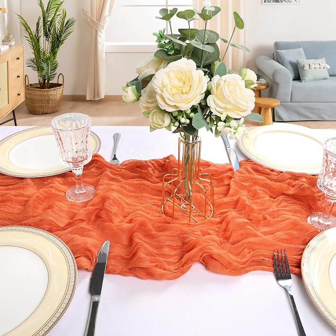 6 Pack 10Ft Orange Cheesecloth Table Runner 23 x 120 Inch | Gauze Rustic Boho - Image 4