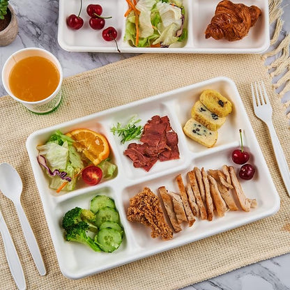 Compostable Disposable 5 Compartment Paper Plates, 12.5inch | 100 Pack - Image 6