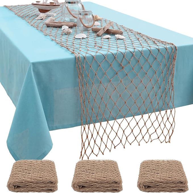 SATINIOR 3 Pcs 12 x 72'' Fishing Net Table Runner Party Decoration, Linen | by SATINIOR