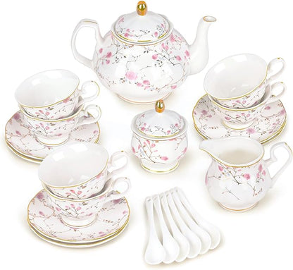 fanquare 21-Piece Gold Vine Floral Porcelain Tea Sets by fanquare