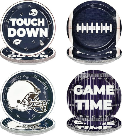 60Pcs Cowboys Football Party Supplies 9” Navy Blue Football Paper Plates Footballs Themed Plates Disposable Tableware for Game Day Sports Birthday Party Supplies