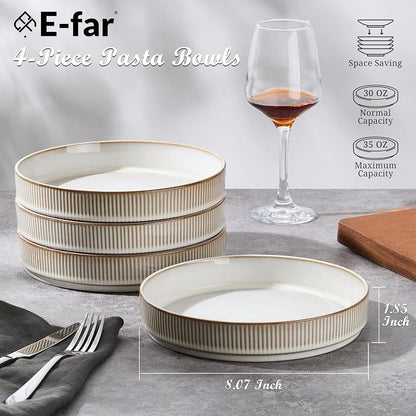 E-far Pasta Bowls Set of 4, 35oz Large Salad Bowl Plate - Image 2