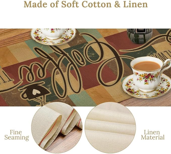 Coffee Theme Table Runner, Rustic Coffee Time Cafe Cup Latte Cappuccino Tea - Image 6