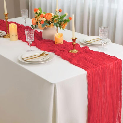 Snowkingdom 10 Ft Red Valentine's Day Cheesecloth Table Runner, 120 inch Long - Image 5