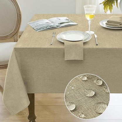 Softalker Lang Rectangular Table cloths 60 x 144 inch Khaki Faux Linen Tablecloth Outdoor Waterproof Stain and Wrinkle Resistant Table Cover for 6/8/10 foot Rectangle Large Tables for Party Graduation