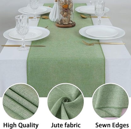 Light Green Burlap Table Runner 2 Packs Rustic Farmhouse Fabric 13x108 Inch | - Image 7