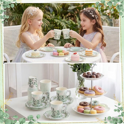 24 Sets Eucalyptus Leaf Tea Party Cups, 7 OZ Disposable Paper Tea Cups | - Image 6