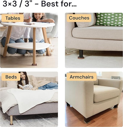 CasterMaster Non-Slip Rubber Furniture Pads - 3 in x 3 in Set of 4 Brown - Floor Protectors for Hardwood Floors & Chairs - Grippers & Rubber Feet for Furniture
