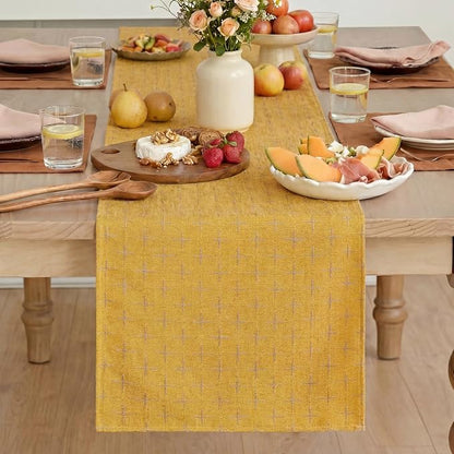 Artoid Mode Yellow Cross-Star Textured Table Runner, Seasonal Waterproof Rustic - Image 2