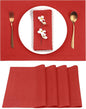 D'Moksha Homes Linen Placemats 14 x 19 Inch - Bright Red Placemats Set of 4-100% Pure Linen Table Place Mats for Valentines, Spring, Easter - Handcrafted and Machine Washable