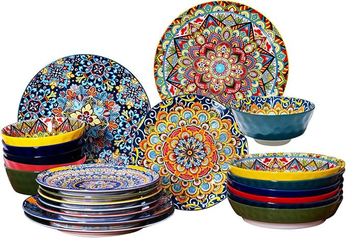24 Pieces Dinnerware Sets, Plates and Bowls Set, Porcelain Dishes Set by Romatlink