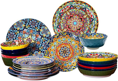 24 Pieces Dinnerware Sets, Plates and Bowls Set, Porcelain Dishes Set by Romatlink